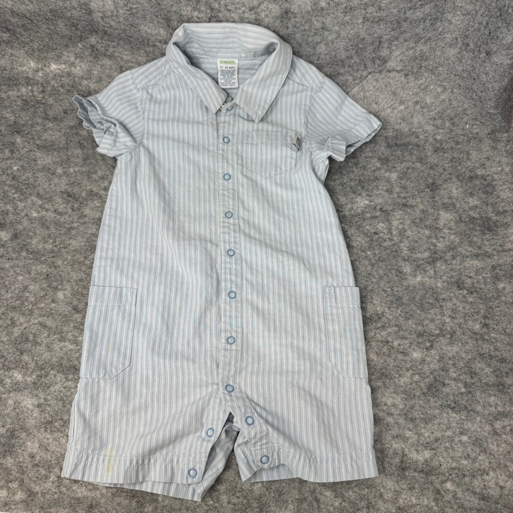 VTG Gymboree Romper Infant Boys 12-18‎ Months Blue Striped Snaps Baby One Piece